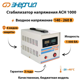 Однофазный стабилизатор напряжения Энергия АСН 1000 - Стабилизаторы напряжения - Однофазные стабилизаторы напряжения 220 Вольт - Энергия АСН - omvolt.ru